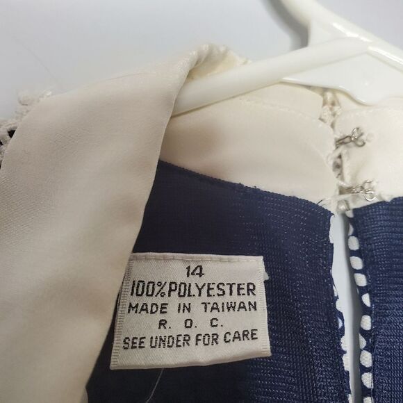 Liz Robert's 14 Vintage Long Sleeve Dress Blue Navy Polka Dot Print - Picture 10 of 15